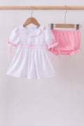 Pink & White Smocked Cross Bloomer Set
