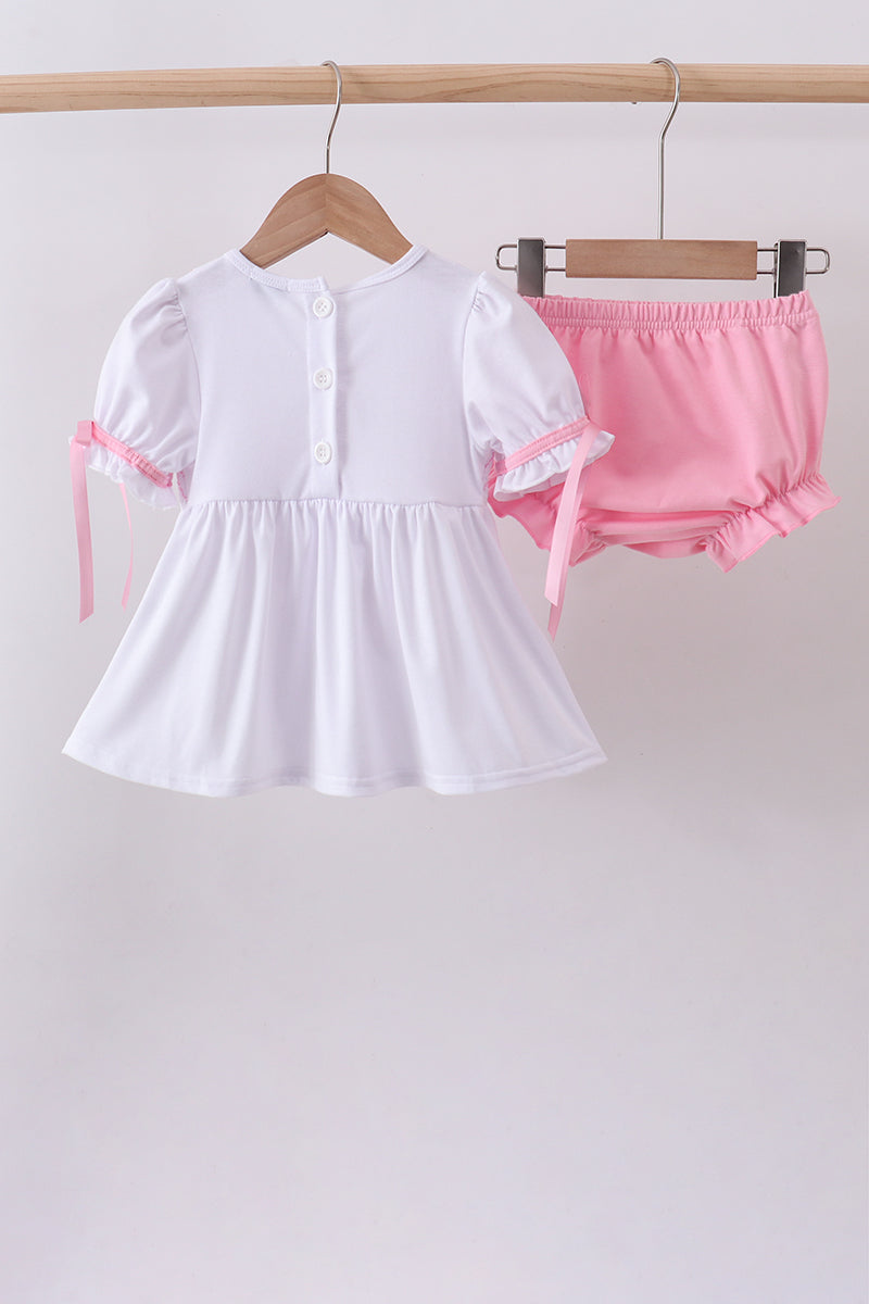 Pink & White Smocked Cross Bloomer Set
