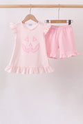 Pink Jack-O-Lantern  Applique Ruffle Shorts Set