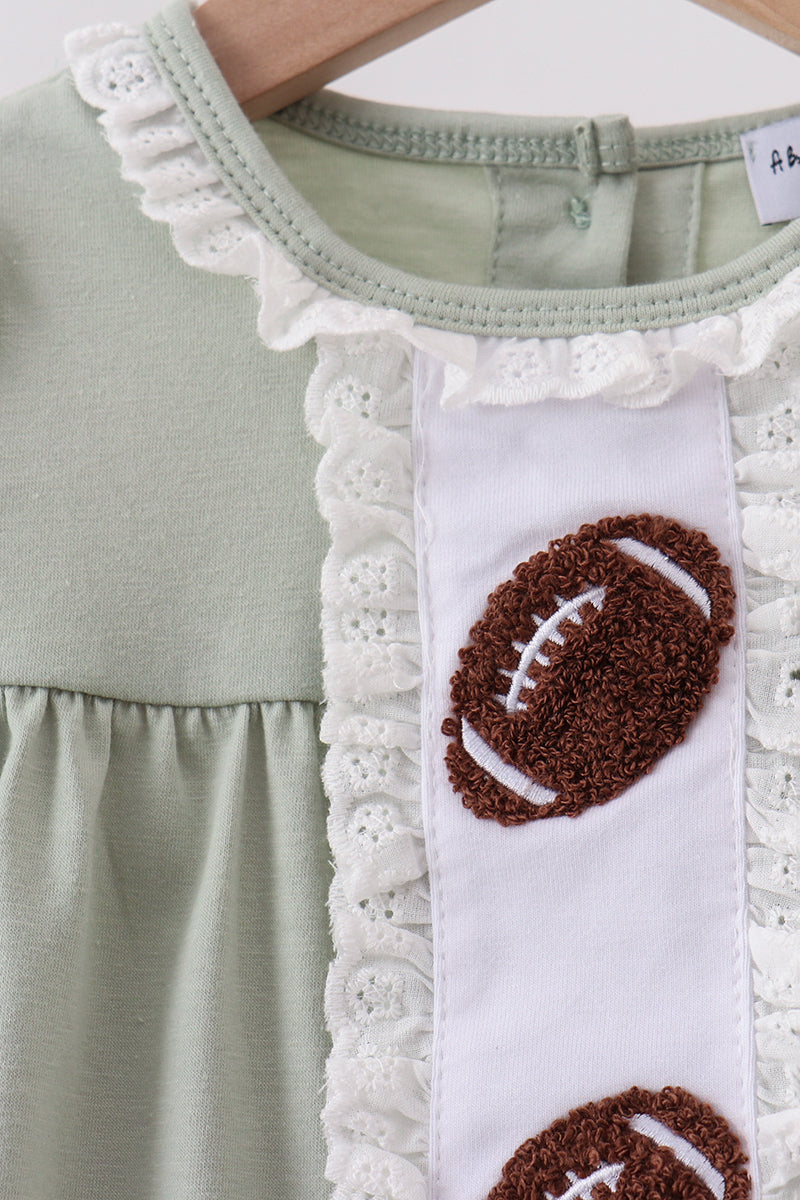 Green football french knot gingham bloomer set