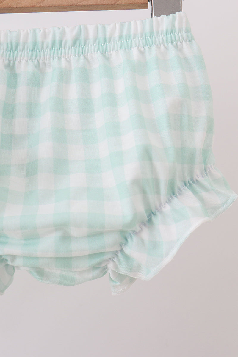Green football french knot gingham bloomer set
