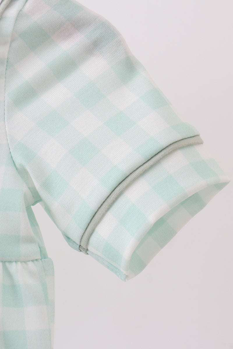 Green football french knot gingham bubble