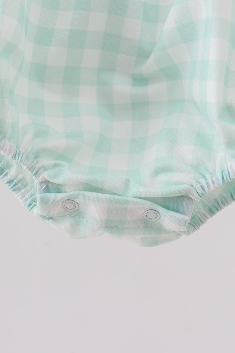 Green football french knot gingham bubble