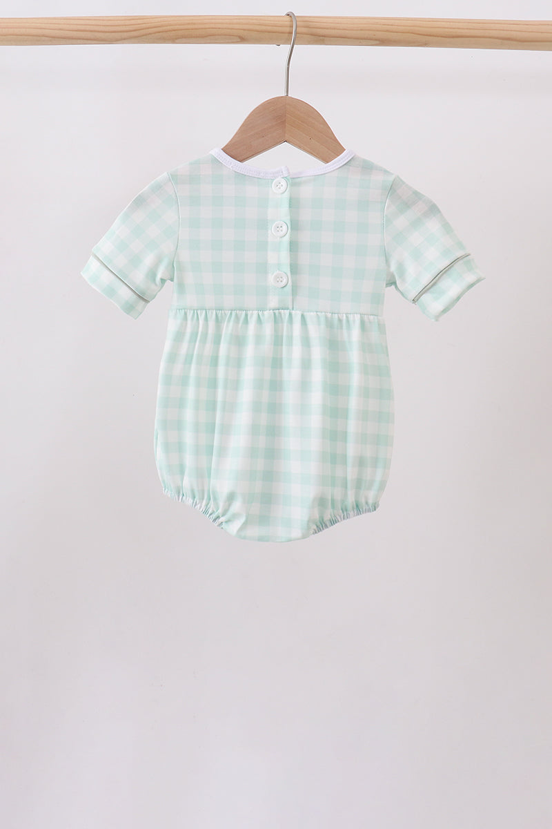 Green football french knot gingham bubble