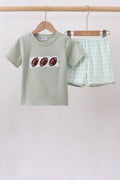 Green football french knot gingham shorts set