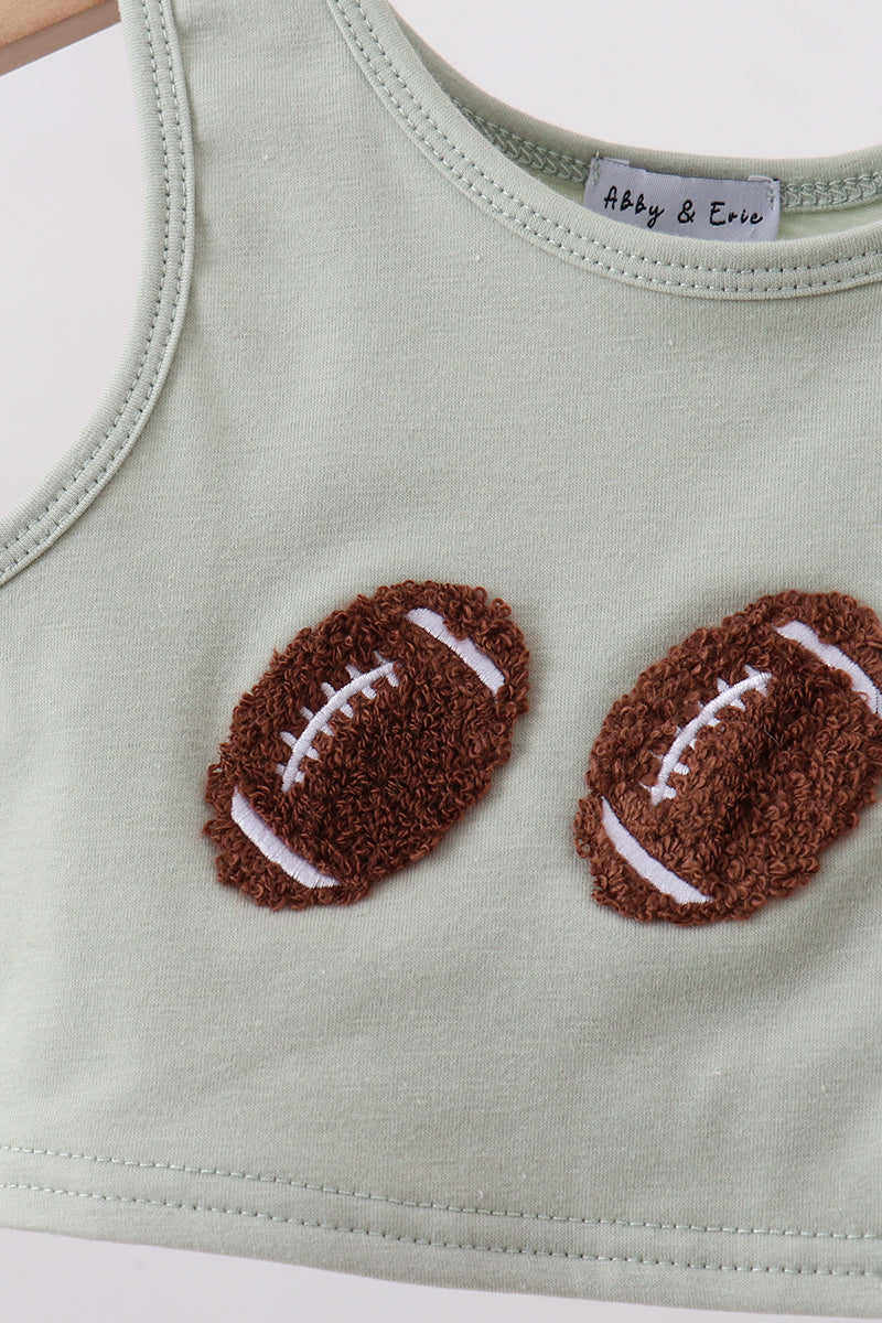 Green football french knot gingham skorts set