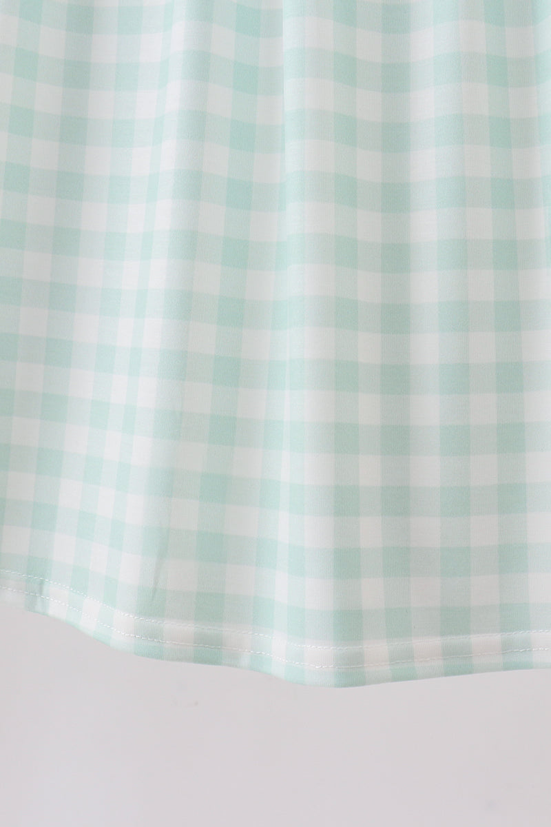 Green football french knot gingham ruffle dress