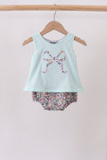 Blue Floral Bow Applique Bubble
