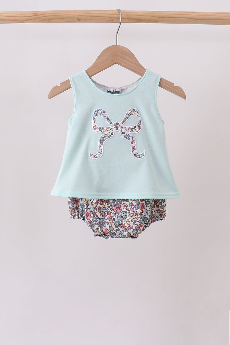 Blue Floral Bow Applique Bubble