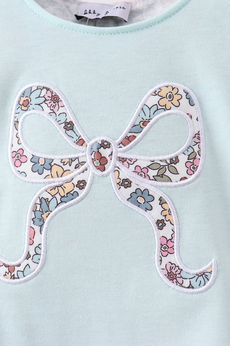 Blue Floral Bow Applique Bubble