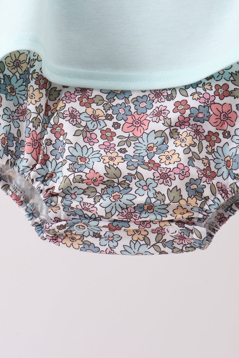 Blue Floral Bow Applique Bubble