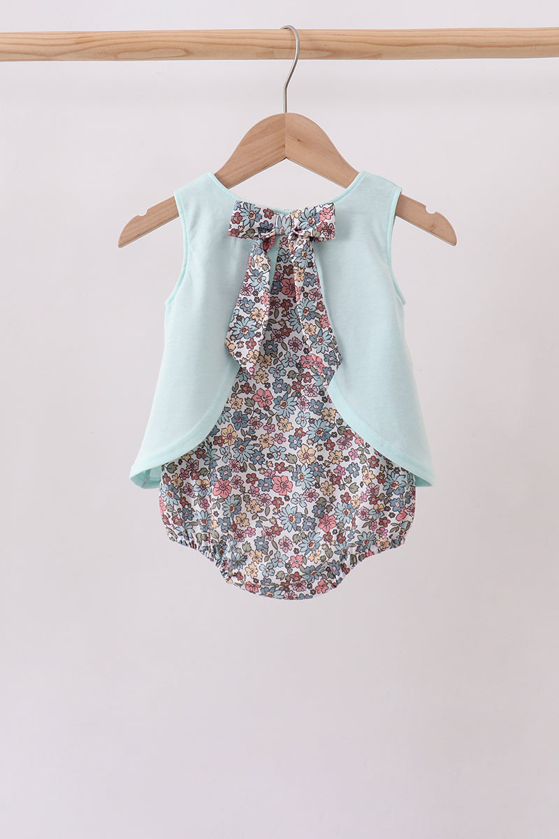 Blue Floral Bow Applique Bubble