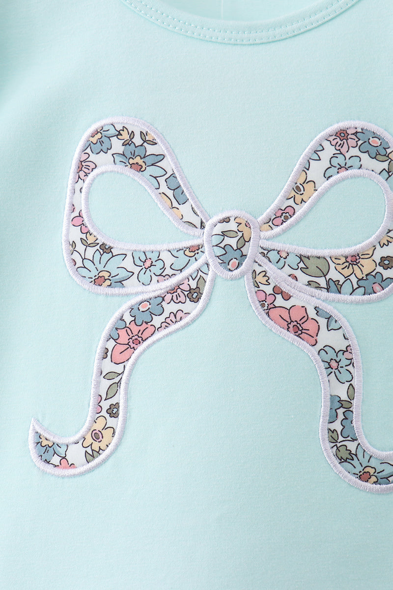 Blue Floral Bow Applique Bloomer Set