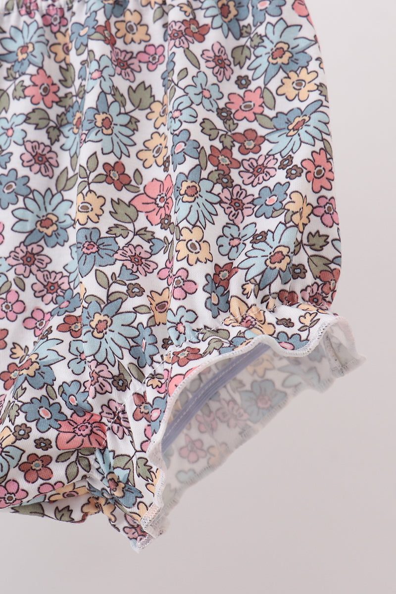 Blue Floral Bow Applique Bloomer Set