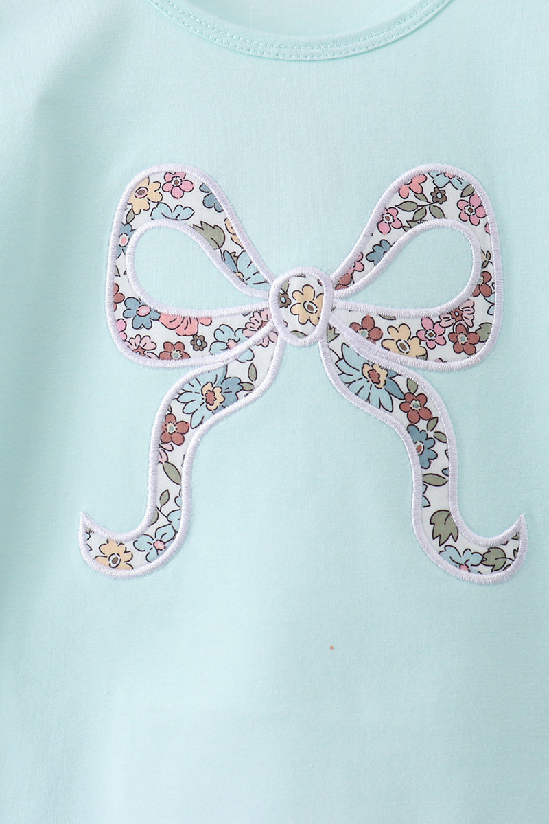Blue Floral Bow Applique Skorts Set