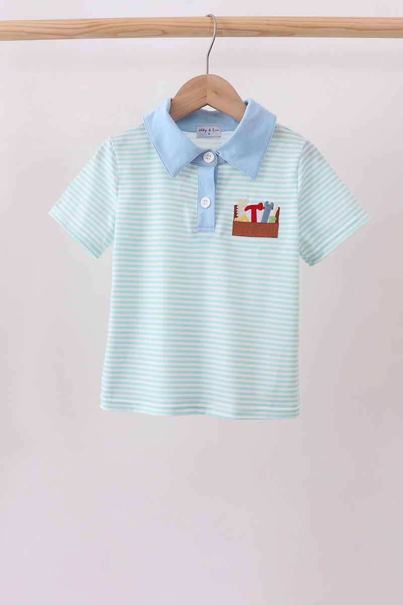 Blue Tool Embroidery Stripe Shirt