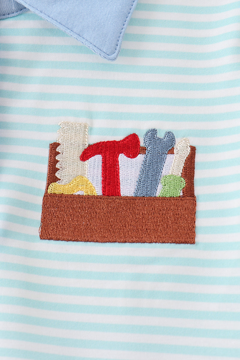 Blue Tool Embroidery Stripe Shirt