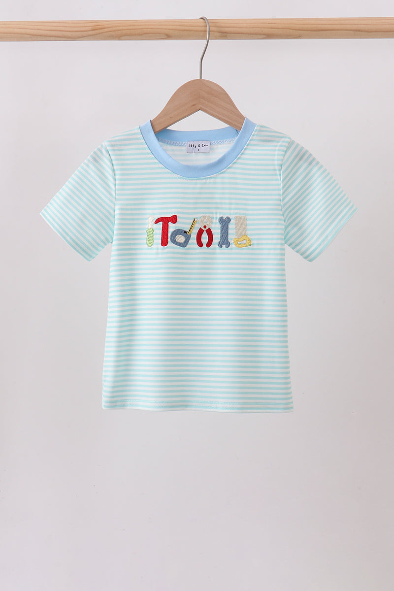Blue Tool Embroidery Stripe Top