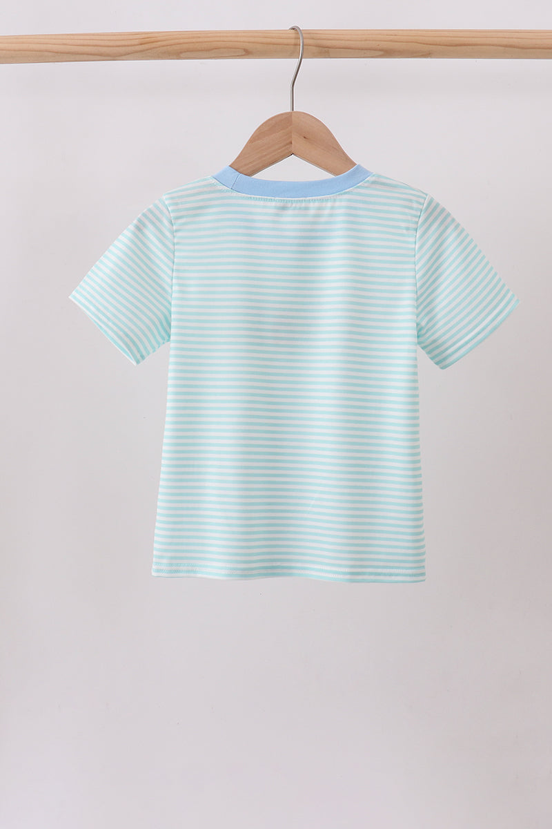 Blue Tool Embroidery Stripe Top