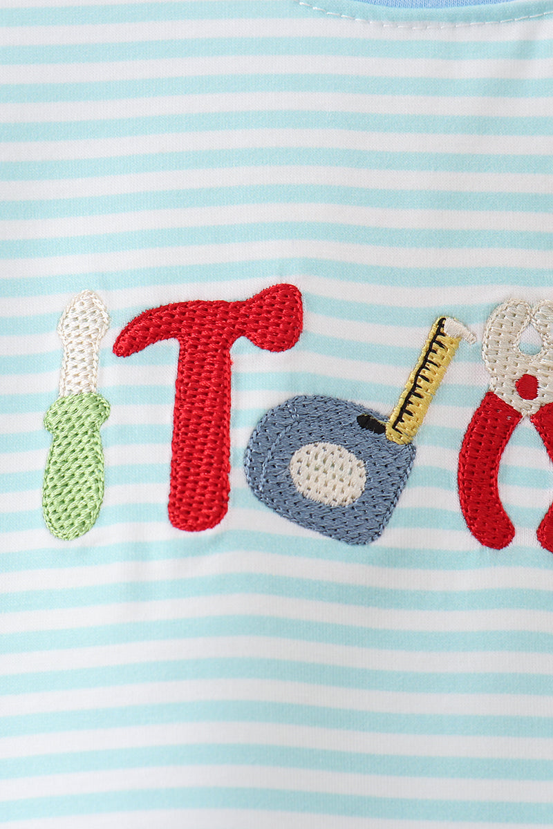 Blue Tool Embroidery Stripe Top