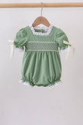 Sage collar smocked lace bubble