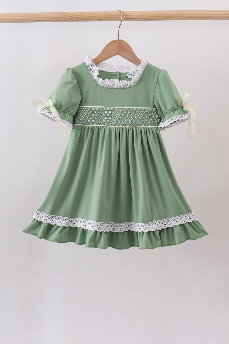 Sage collar smocked lace dress