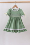 Sage collar smocked lace dress
