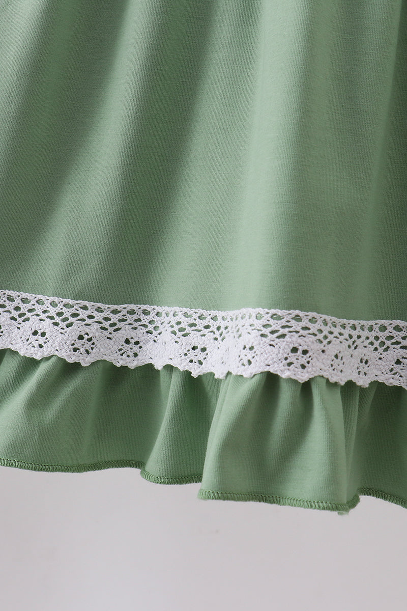 Sage collar smocked lace dress