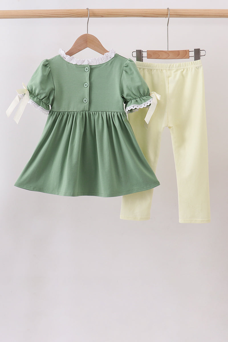 Sage collar smocked lace pants set