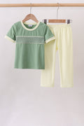 Sage smocked pants set