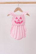 Pink Jack-O-Lantern  Applique Ruffle Gingham Bubble