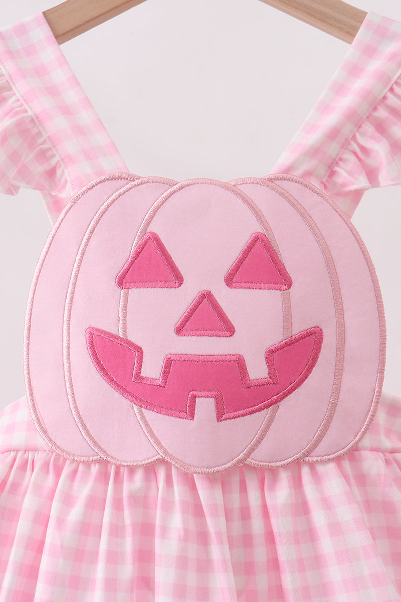 Pink Jack-O-Lantern  Applique Ruffle Dress