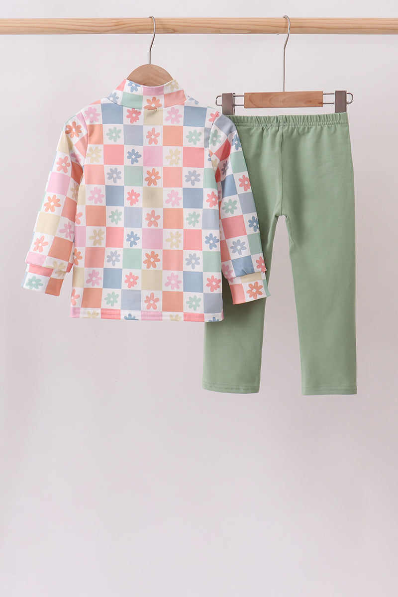 Pastel Daisy Checkerboard Jogger Set