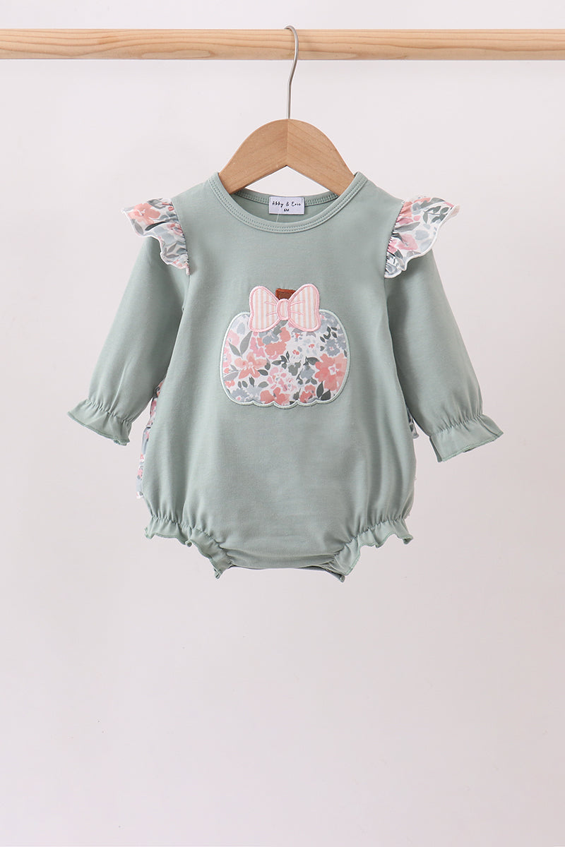 Sage Floral Pumpkin Applique Ruffle Bubble