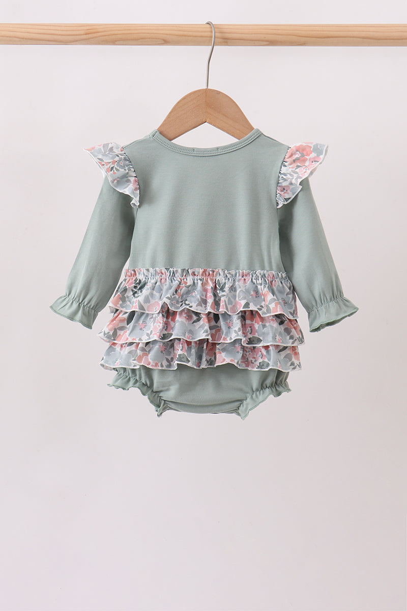 Sage Floral Pumpkin Applique Ruffle Bubble
