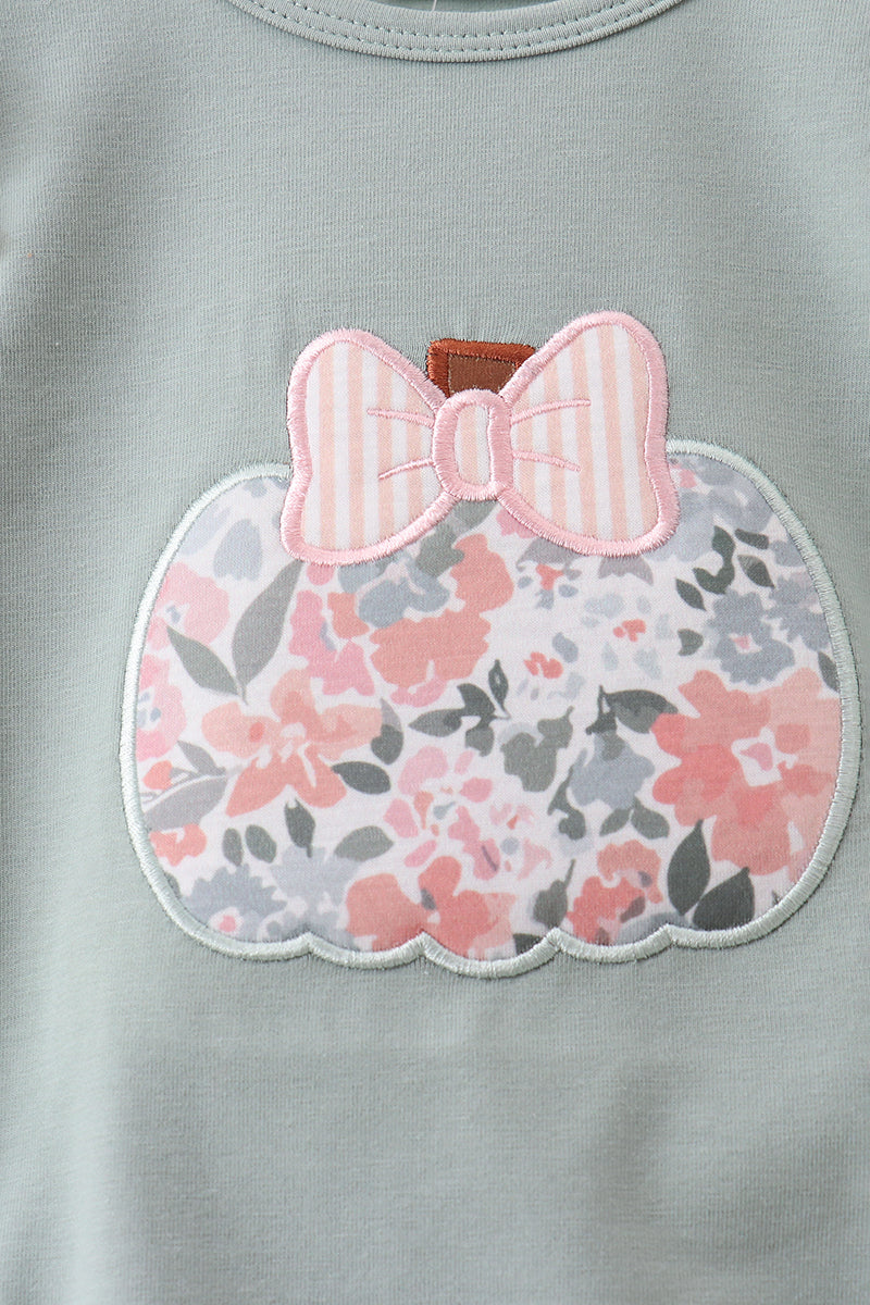 Sage Floral Pumpkin Applique Ruffle Bubble