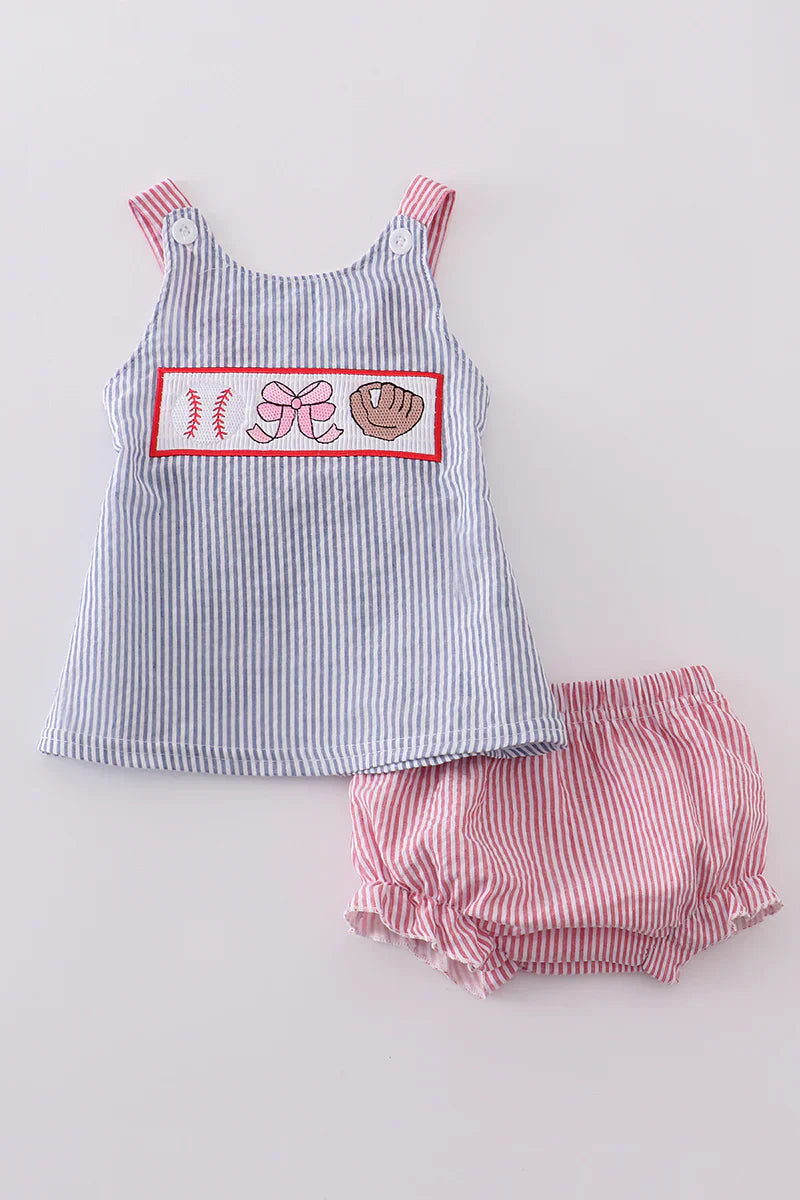 Pink baseball embroidery smocked bloomer