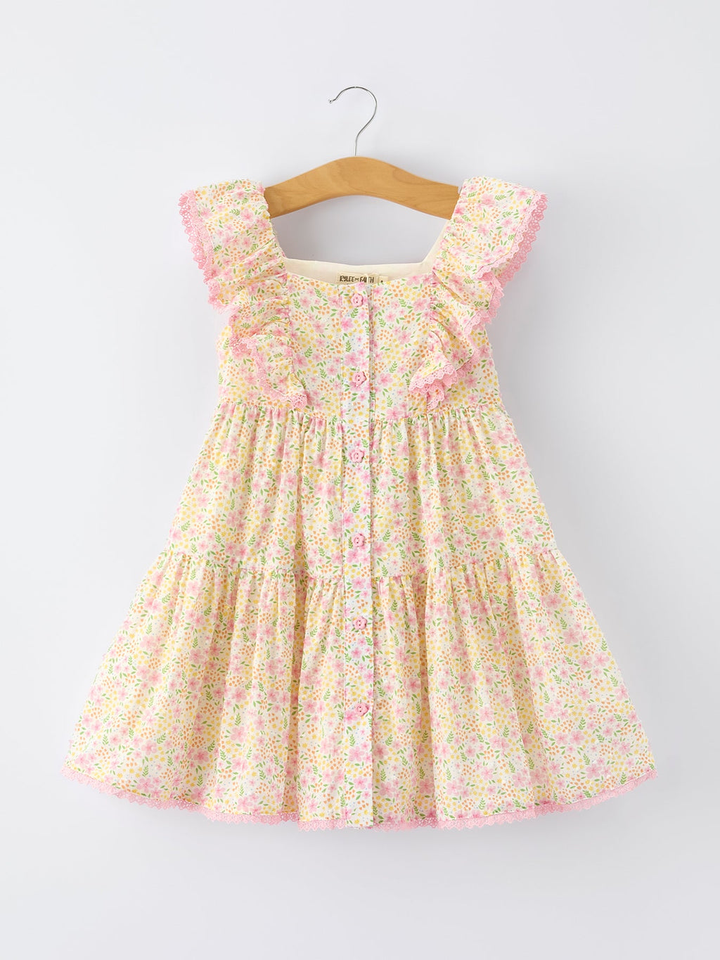 Floral Ruffle Dress With Bow Straw Hat Set