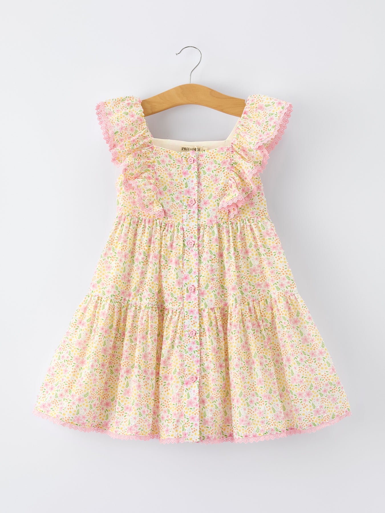 Floral Ruffle Dress With Bow Straw Hat Set