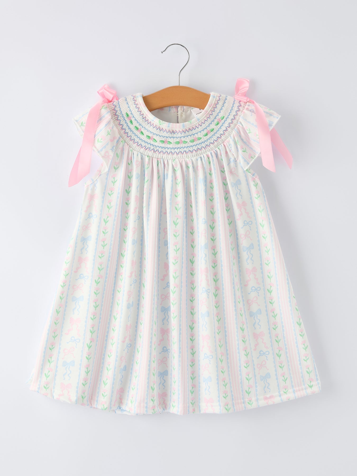 Girl Bow Stripe Smocked Dress