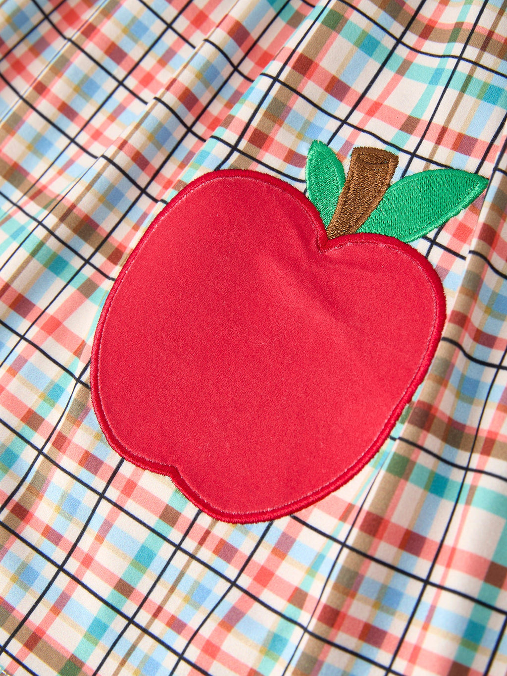 Back to School Plaid Girls Dress Apple Applique Peter Pan Collar