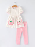 Back To School Girls' Apple Applique Set with Pockets