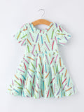 Back to School Pencil Print Girls Dress Short Sleeve