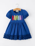 Girls Back To School Crayon Twirl Dress Ruffle Applique