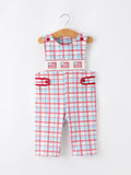 4th of July Plaid Boys Romper Smocked Flag Button Strap