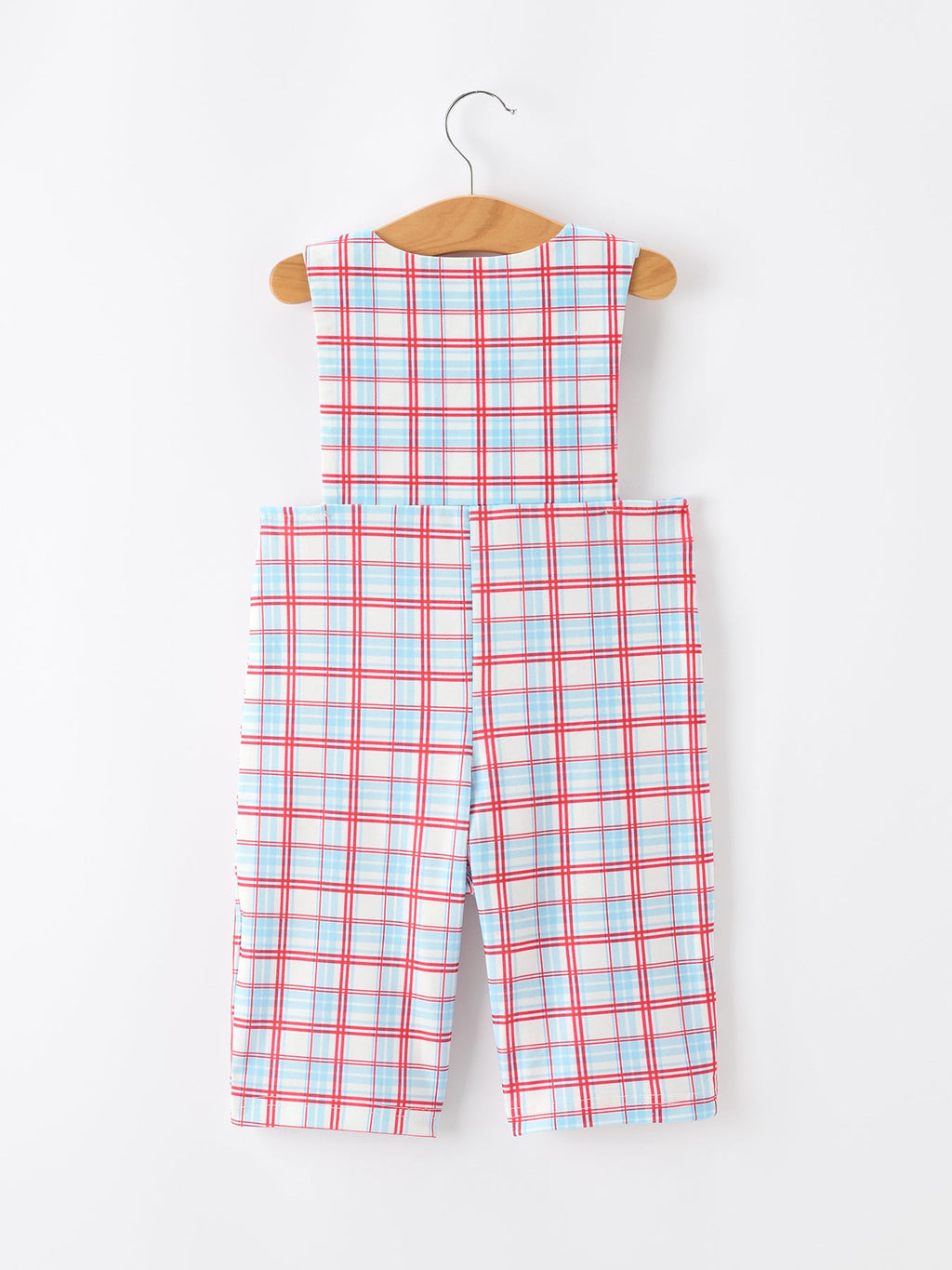 4th of July Plaid Boys Romper Smocked Flag Button Strap