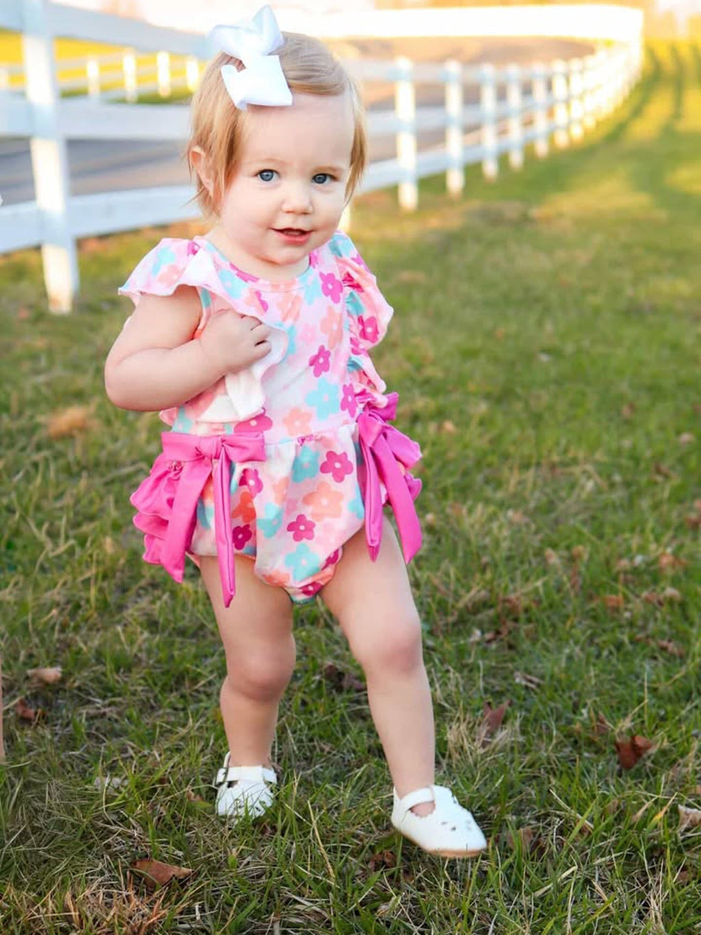 Colorful Floral Ruffle Baby Girls Romper