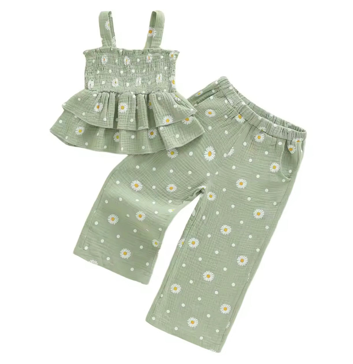 Sage Smocked Daisy Set