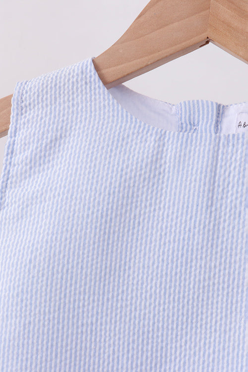 Blue Seersucker Stripe Scalloped Shorts Set