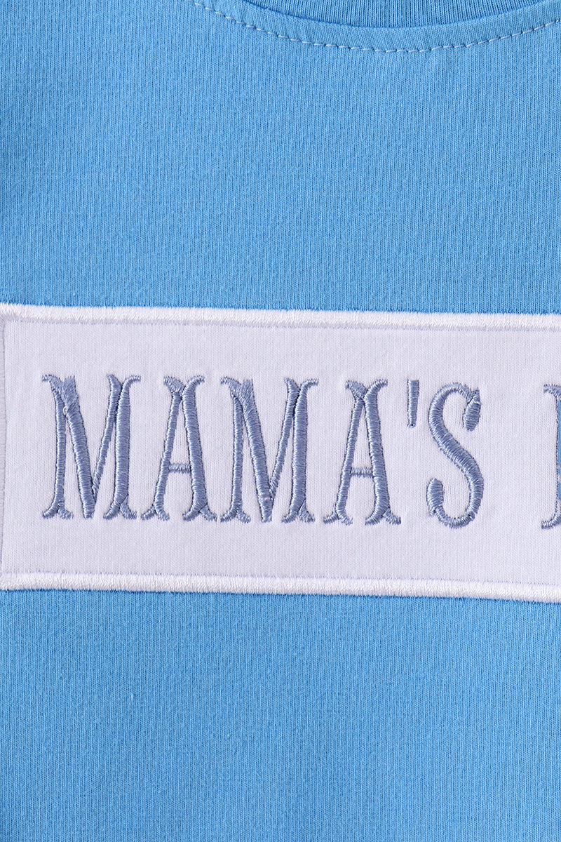 Blue mama's boy embroidery shorts set